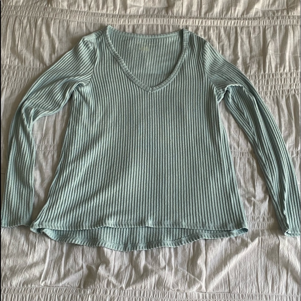AMERICAN EAGLE Soft & Sexy Ribbed Light Blue Long Sleeve T-Shirt Women’s XS